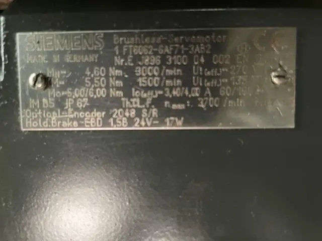 Siemens Brushless Servomotor 1FT6062-6AF71-3ABO